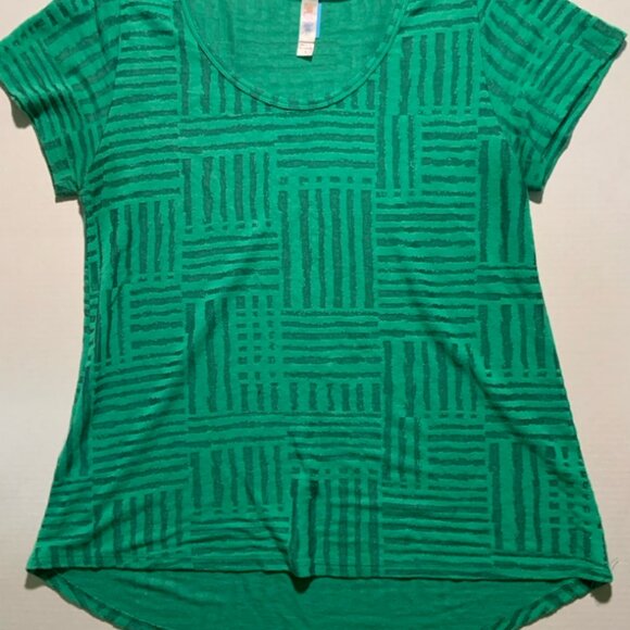 LuLaRoe Small Classic Tee High Low Geometric Stripe Checkered Teal Green (I) - Picture 1 of 4
